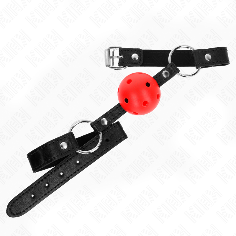 Close-up da Mordaça Bola KINK Vermelha Oca 4,5 CM para BDSM.