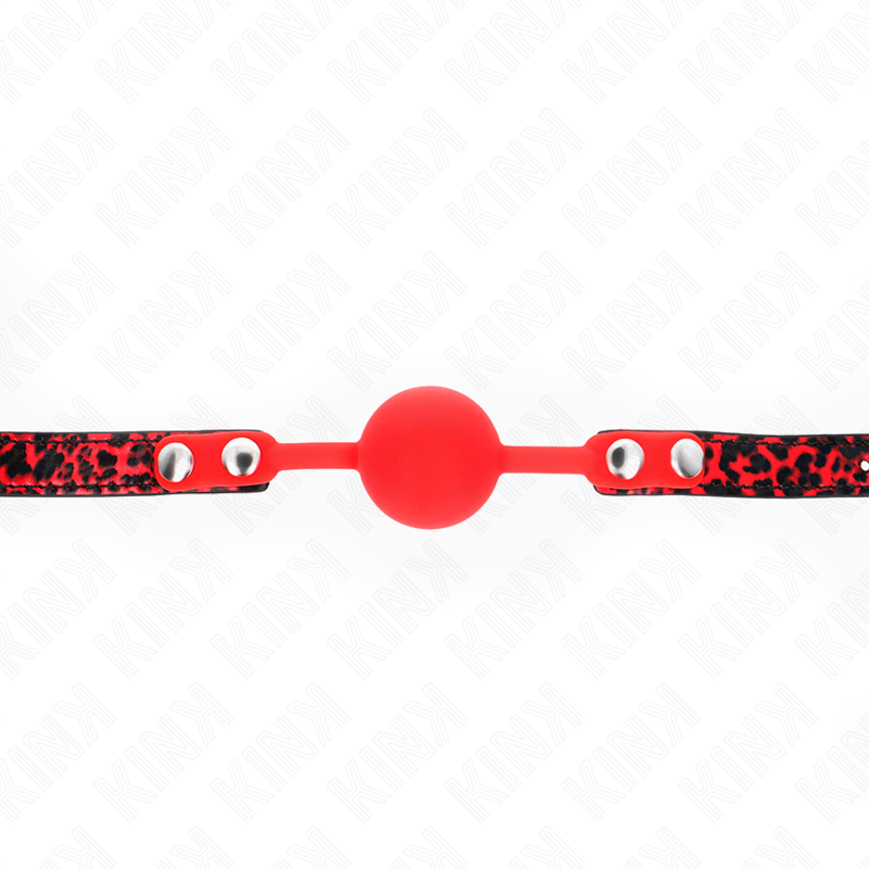KINK Bola Silicone Gag Ajustável 4cm para jogos BDSM, mostrando detalhes do silicone e da correia.