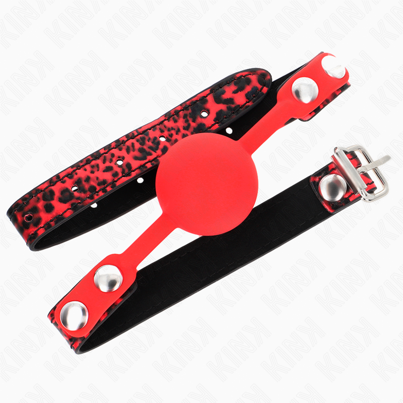 KINK Bola Silicone Gag Ajustável 4cm para jogos BDSM, mostrando detalhes do silicone e da correia.