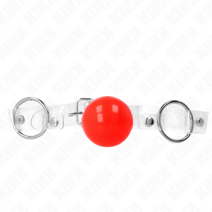 Mordaça Bola PVC Transparente Vermelha KINK 4 cm com alça ajustável para BDSM.