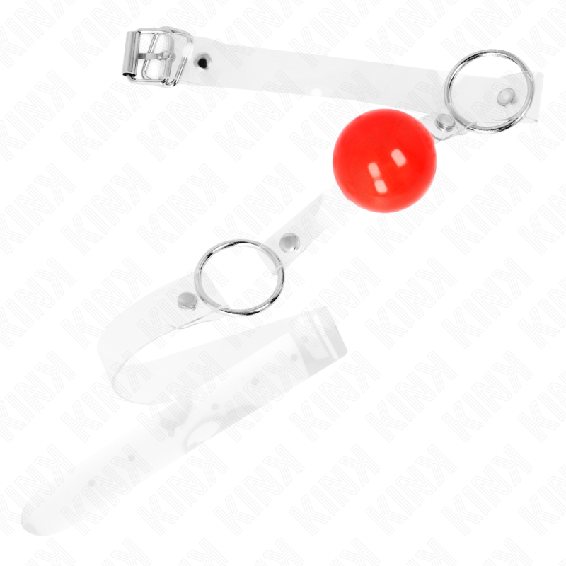 Mordaça Bola PVC Transparente Vermelha KINK 4 cm com alça ajustável para BDSM.