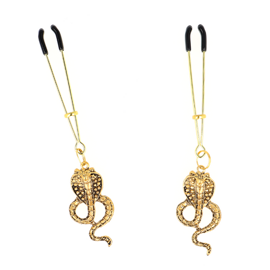 KINK Pinças de Mamilo com Pingente Cobra 6 CM para estimulação BDSM, mostrando detalhes do design elegante e do pingente.