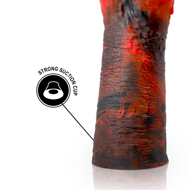 Close-up do Dildo EPIC Lilith Demónio, mostrando sua textura de silicone realista e detalhes do design.
