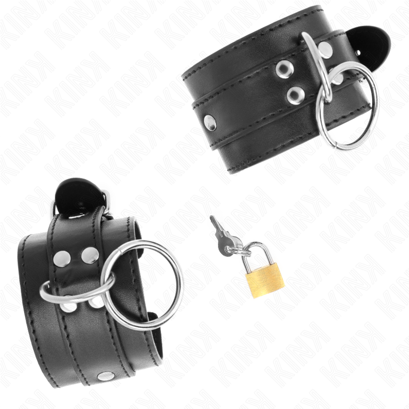 KINK Retenções de Pulso Bloqueadas O-Ring Preto Ajustáveis 20-28 cm, mostrando design robusto e fecho.