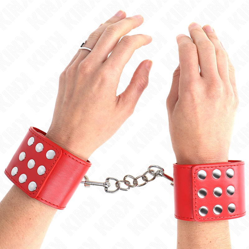KINK Pulseira de Pulso Ajustável Vermelha com Fecho Snap, vista em detalhe, mostrando o material e a fivela.