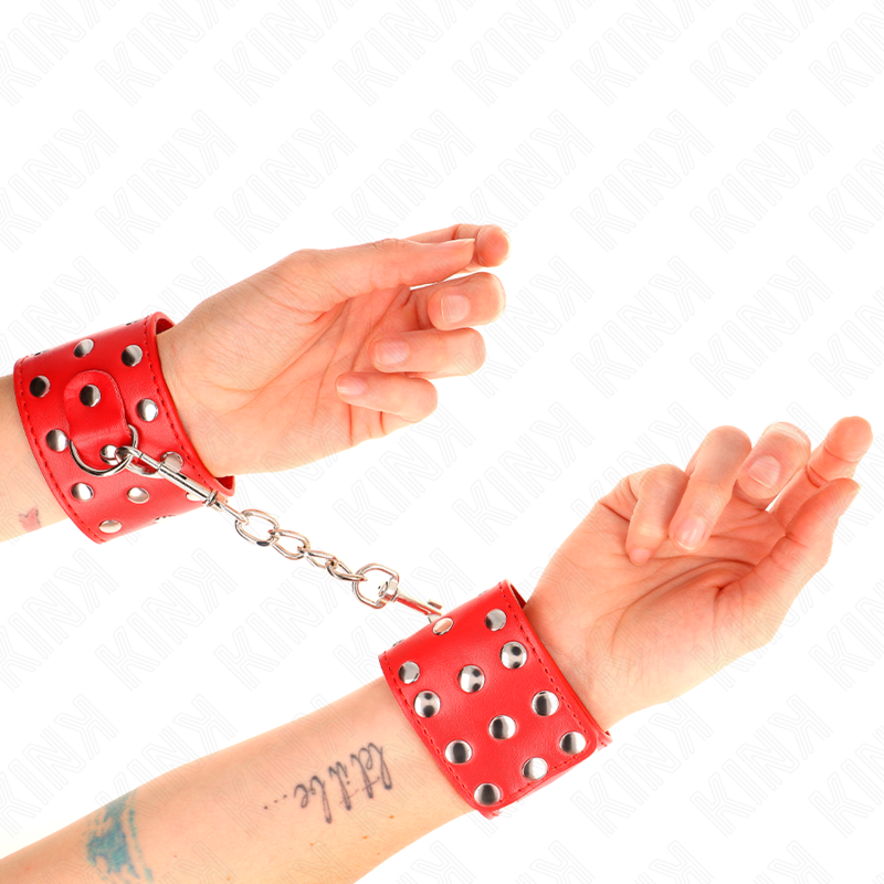 Restricciones de Muñeca con Remaches Rojo Ajustable 19-24cm