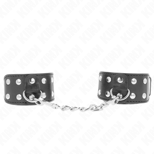 Pulseiras KINK com linha dupla de pregos ajustáveis pretos, ideais para controlo BDSM com estilo.
