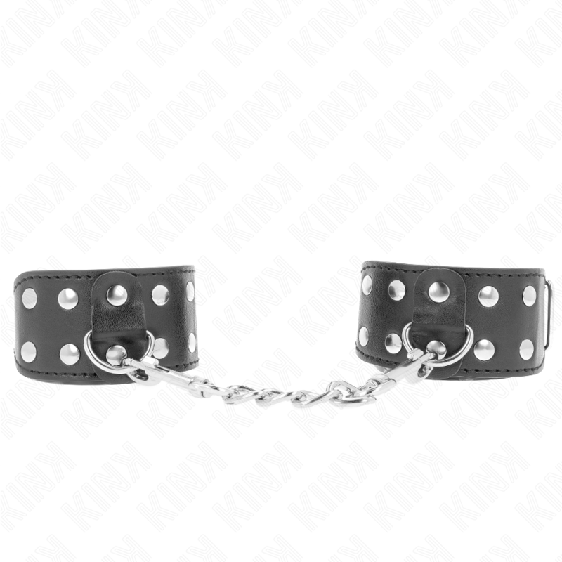 Pulseiras KINK com linha dupla de pregos ajustáveis pretos, ideais para controlo BDSM com estilo.