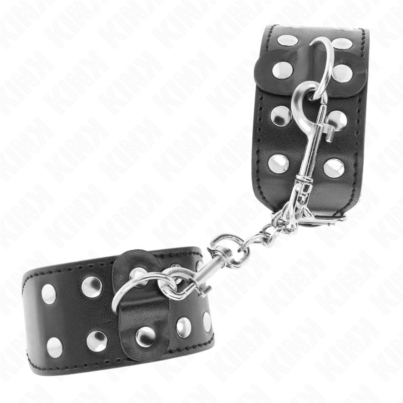 Pulseiras KINK com linha dupla de pregos ajustáveis pretos, ideais para controlo BDSM com estilo.
