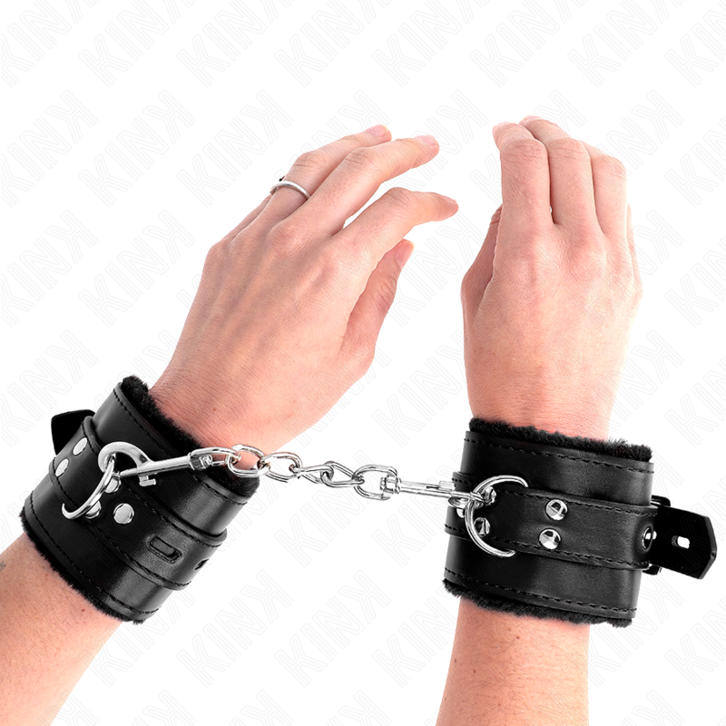 Pulseira de pulso KINK preta com forro de pele e furos quadrados, cinto ajustável