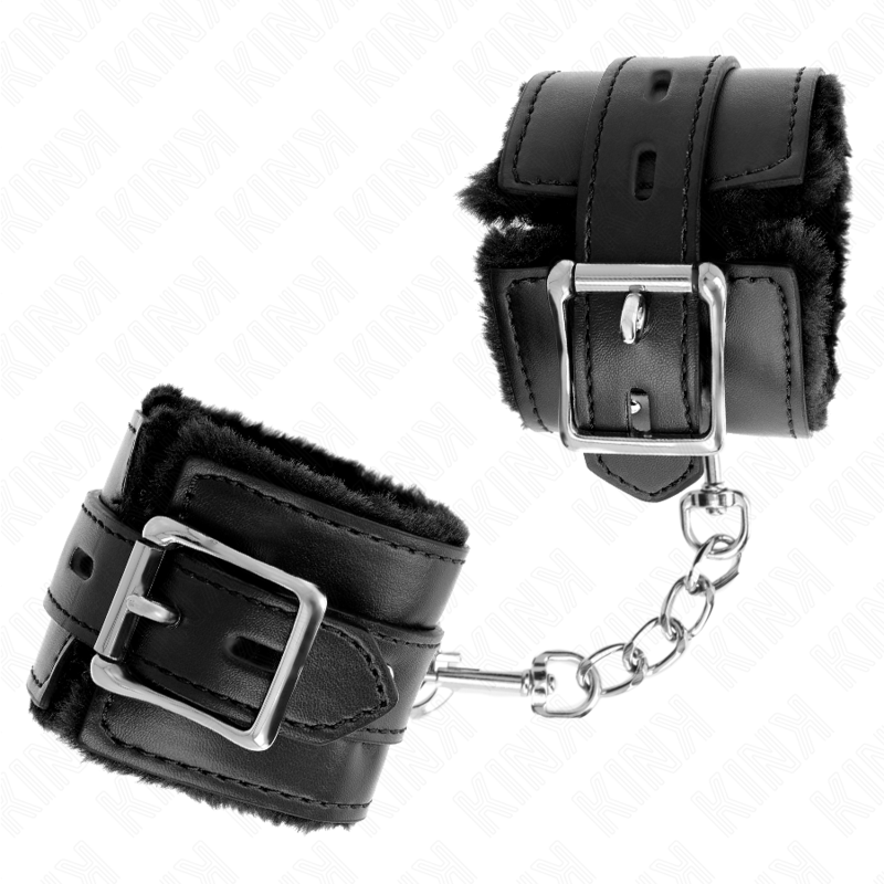 Pulseira de pulso KINK preta com forro de pele e furos quadrados, cinto ajustável