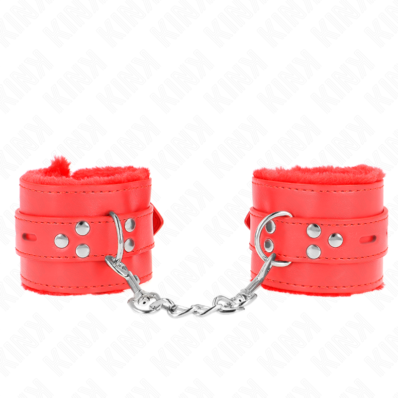 Close-up da KINK Pulseira Forro de Pele Furos Quadrados Vermelho Ajustável, mostrando o material e detalhes do design.