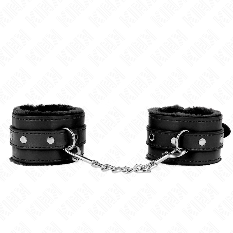 Pulseira Premium KINK de Forro de Pele Preto com Cinto Ajustável para BDSM