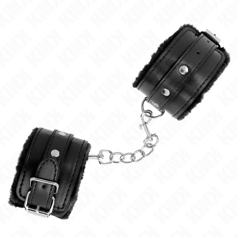 Pulseira Premium KINK de Forro de Pele Preto com Cinto Ajustável para BDSM