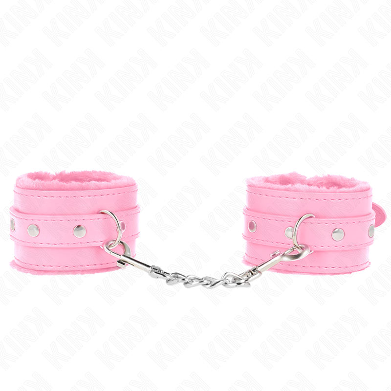 Pulseira Premium KINK com forro de pele rosa e cinto ajustável para BDSM