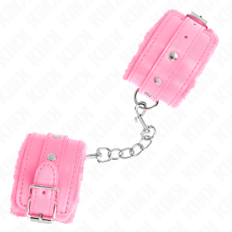 Pulseira Premium KINK com forro de pele rosa e cinto ajustável para BDSM
