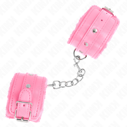 Pulseira Premium KINK com forro de pele rosa e cinto ajustável para BDSM