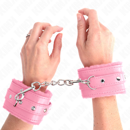 Pulseira Premium KINK com forro de pele rosa e cinto ajustável para BDSM