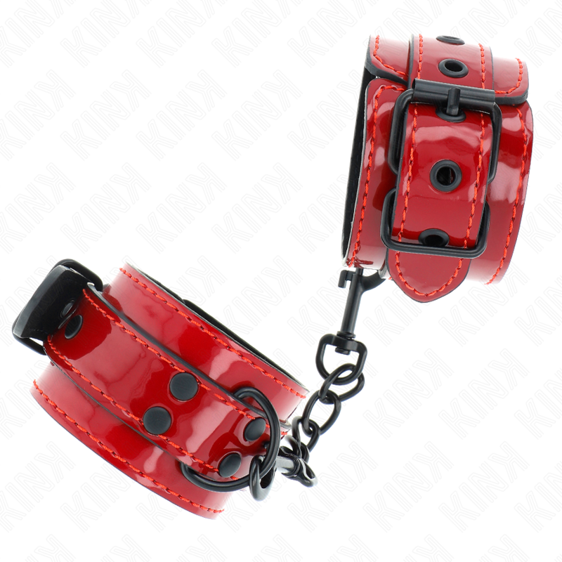 KINK Punhos Algemas de Pulso Vermelho Escuro 23x5cm para controlo BDSM.