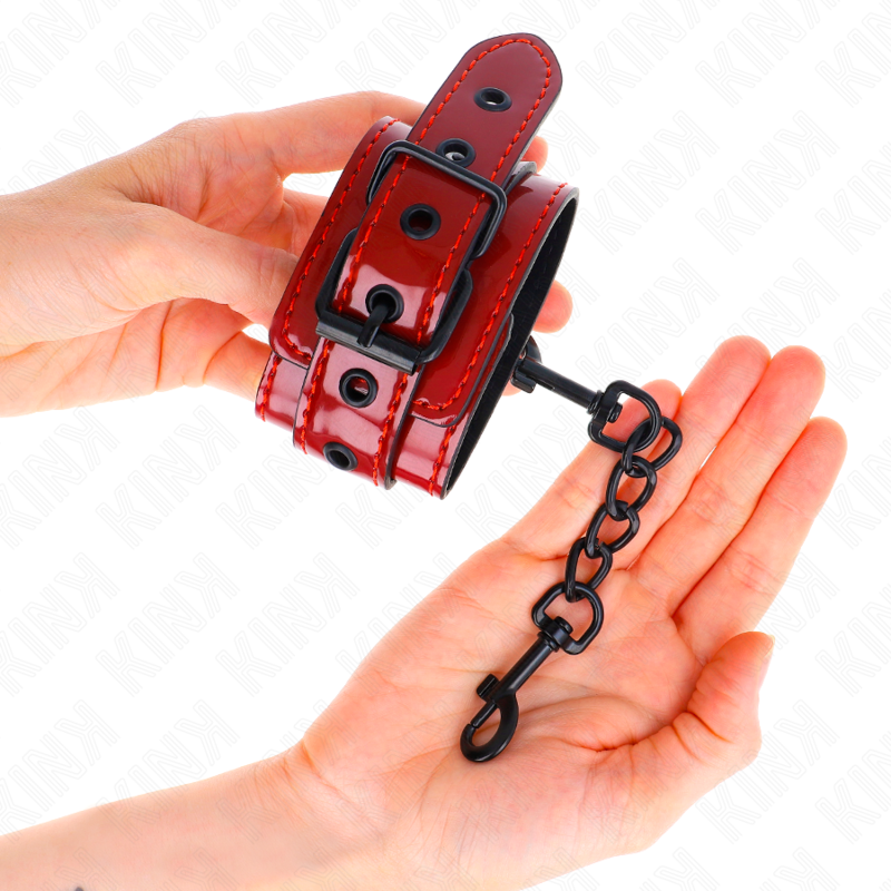 KINK Punhos Algemas de Pulso Vermelho Escuro 23x5cm para controlo BDSM.