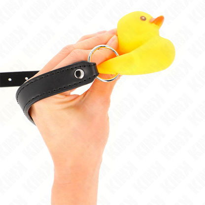 Mordaça KINK em formato de pato, detalhe do design divertido e da correia ajustável.