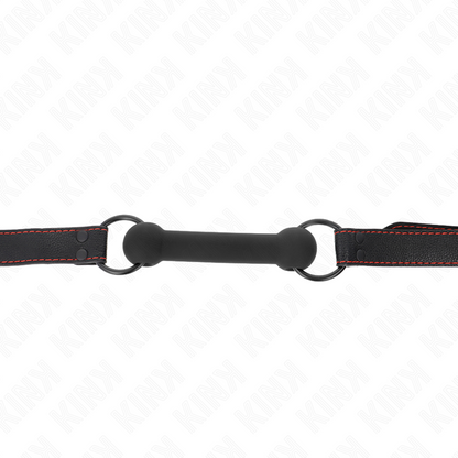 Mordaça de osso KINK com alça de couro preta ajustável para sessões BDSM, detalhe do design realista e material de qualidade.