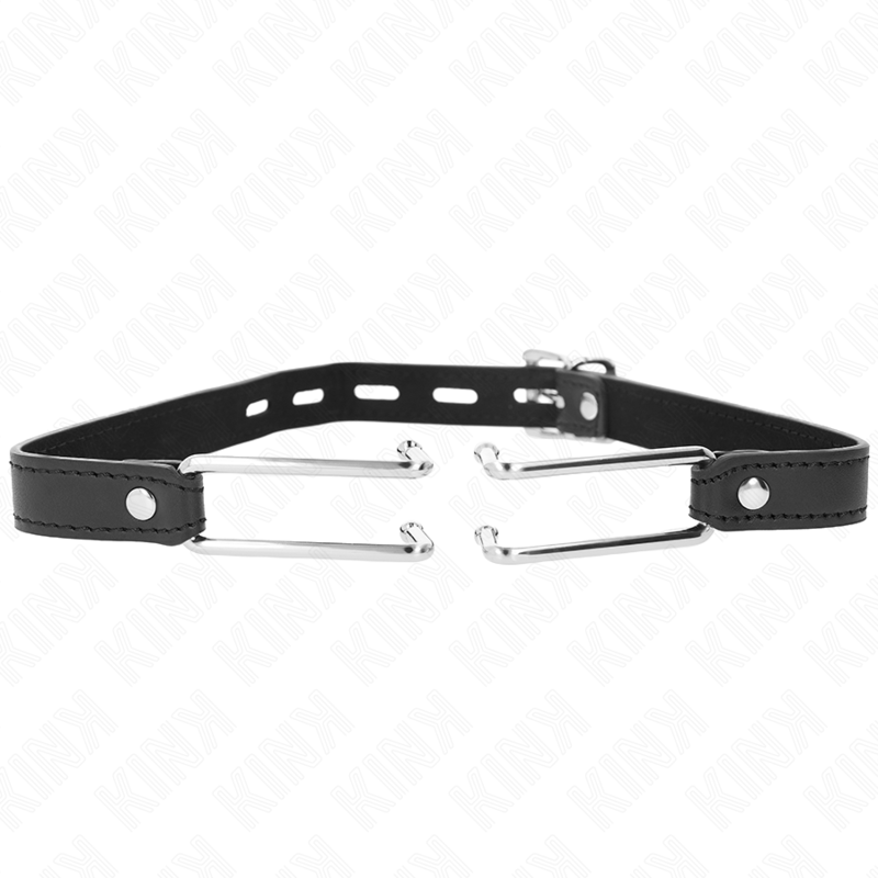 KINK Mordaça de Gancho de Metal 11,5cm com Alça de Couro Ajustável para BDSM