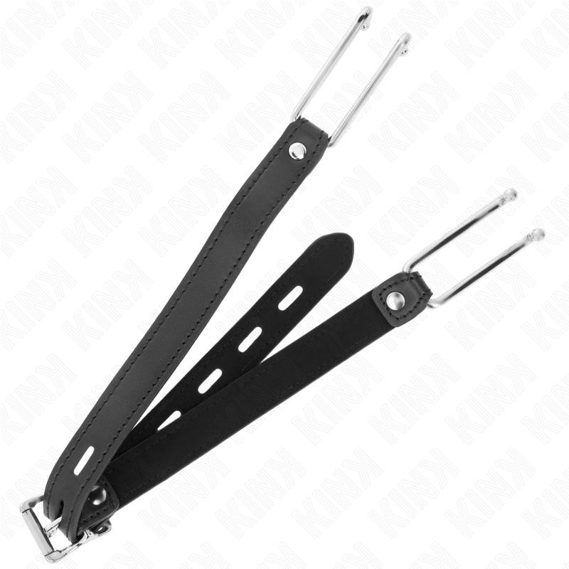 KINK Mordaça de Gancho de Metal 11,5cm com Alça de Couro Ajustável para BDSM