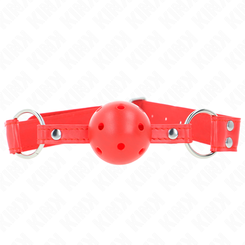 KINK Mordaça de Bola Oca Dura Completa Vermelha 62x2cm para jogos BDSM