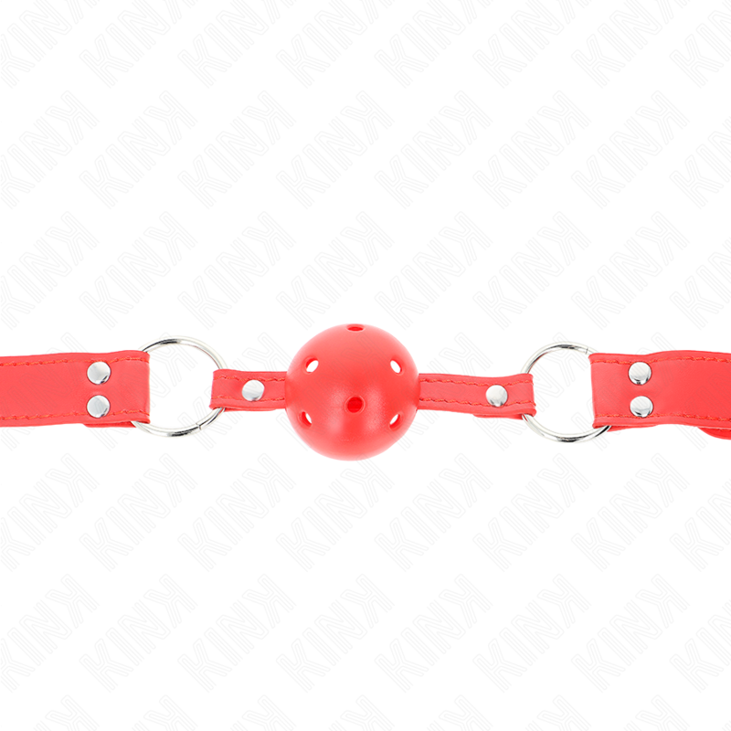 KINK Mordaça de Bola Oca Dura Completa Vermelha 62x2cm para jogos BDSM