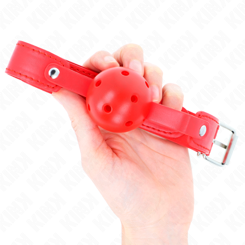 KINK Mordaça Bola Respirável Vermelha 4,5 CM com Cinto ajustável 65x2,5 CM para BDSM.