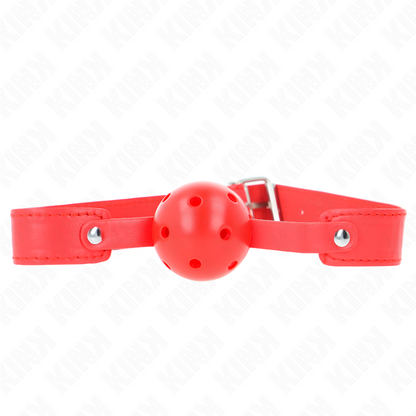 KINK Mordaça Bola Respirável Vermelha 4,5 CM com Cinto ajustável 65x2,5 CM para BDSM.