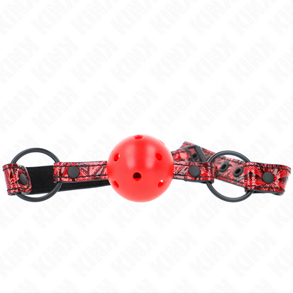 Mordaça Bola KINK Padrão Diamante 4,5cm com alça ajustável, detalhes do material e design.
