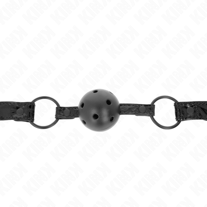 Mordaça bola diamante KINK 4,5 CM ajustável para BDSM, mostrando detalhes do silicone e da tira.