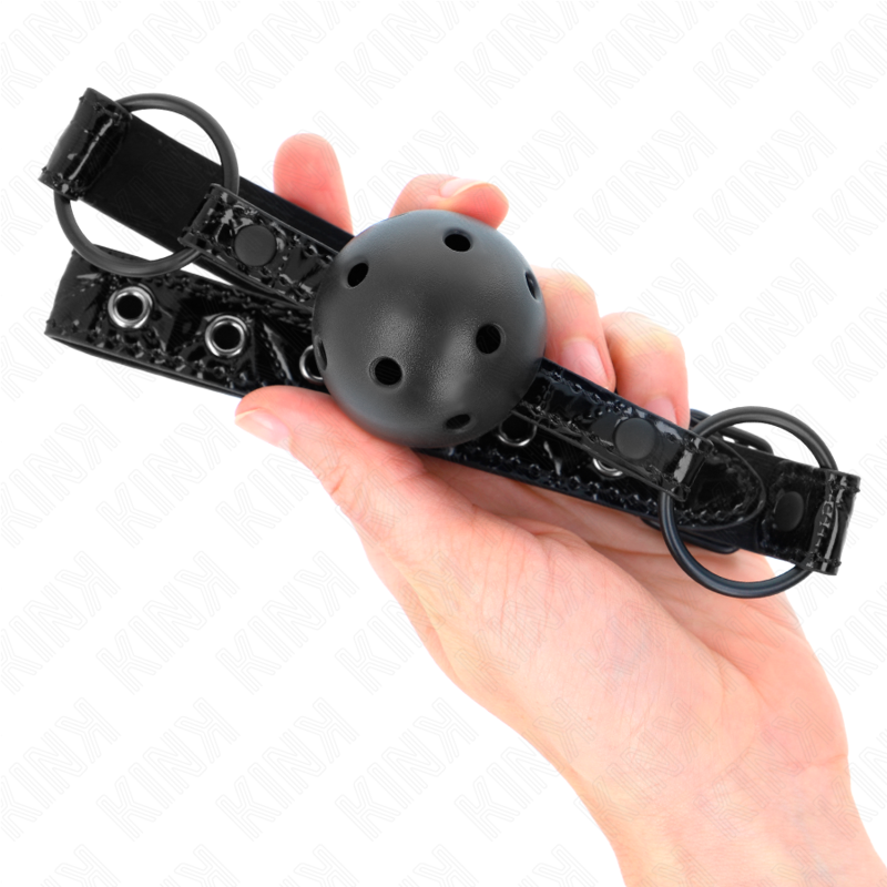 Mordaça bola diamante KINK 4,5 CM ajustável para BDSM, mostrando detalhes do silicone e da tira.