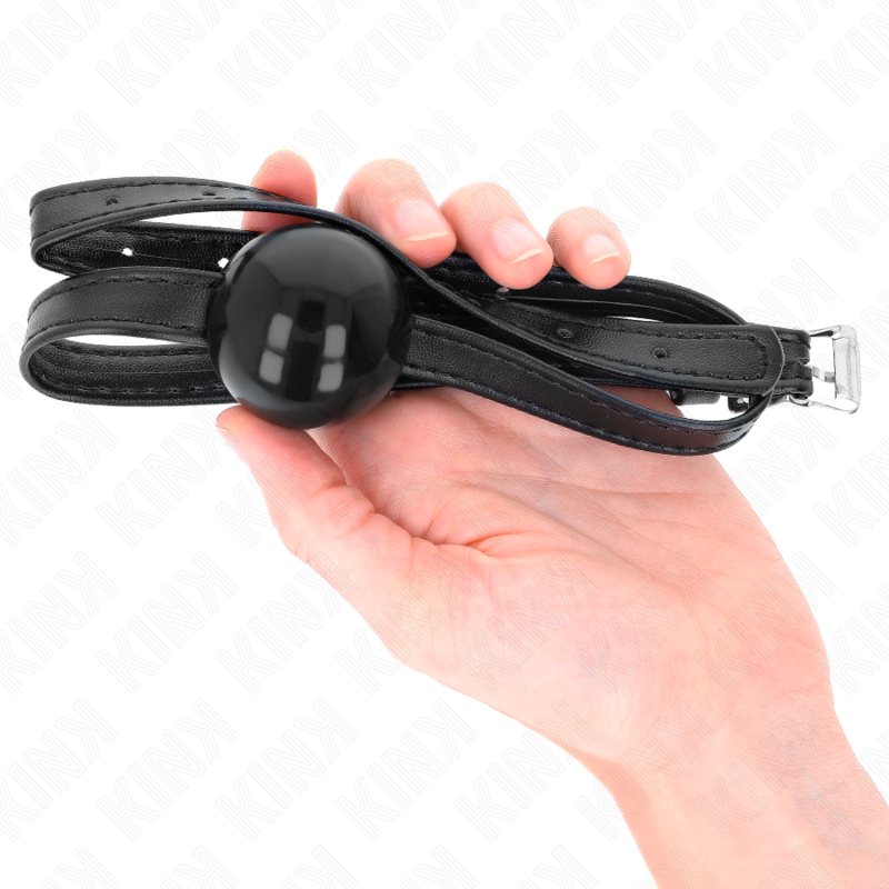 Mordaça de bola KINK de 4 CM com alça simples, detalhe do material em silicone e ajustador.