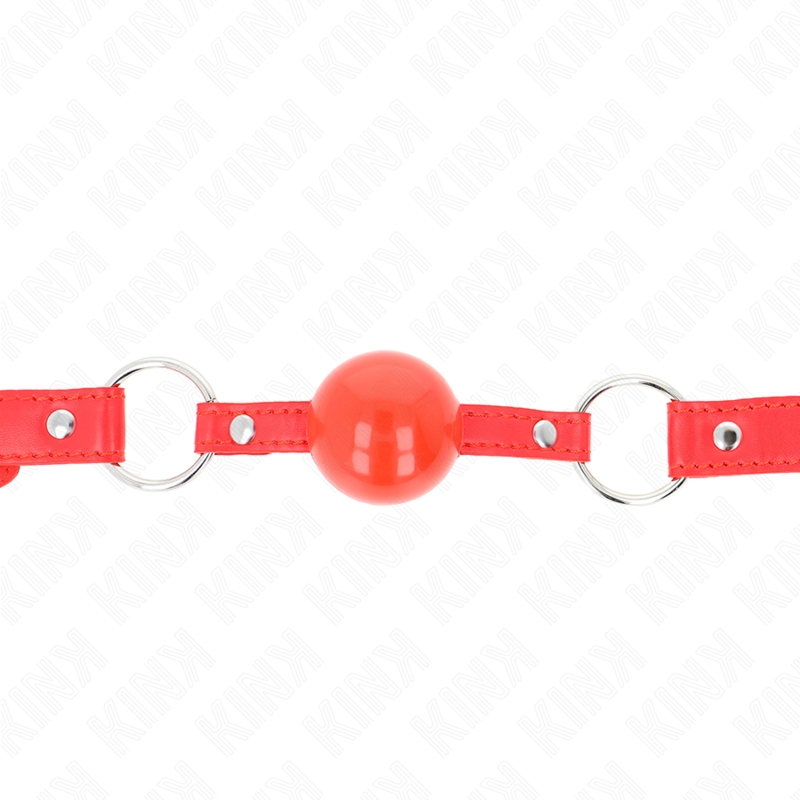 Detalhe da KINK Mordaça Bola TPE Vermelha 4cm com Fechadura, mostrando material e design.
