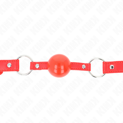 Detalhe da KINK Mordaça Bola TPE Vermelha 4cm com Fechadura, mostrando material e design.