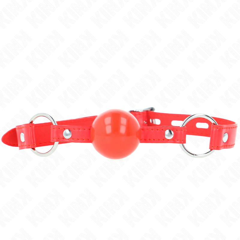 Detalhe da KINK Mordaça Bola TPE Vermelha 4cm com Fechadura, mostrando material e design.