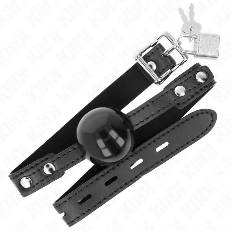 Close-up da KINK Bola TPE Macia Gag 4CM, mostrando a bola de TPE e a correia ajustável para uso BDSM.