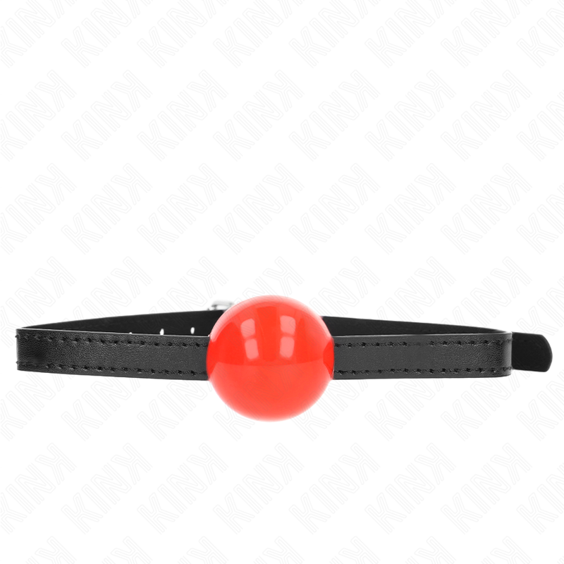 Mordaça de bola KINK simples vermelha de 4cm, mostrando o material de silicone e a tira ajustável, ideal para jogos BDSM.
