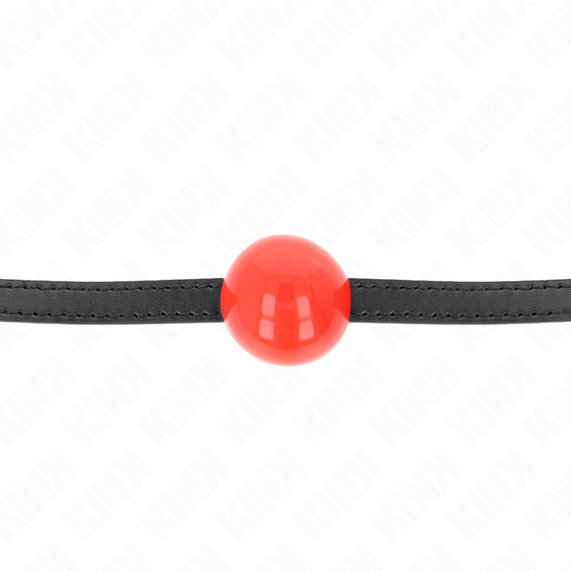 Mordaça de bola KINK simples vermelha de 4cm, mostrando o material de silicone e a tira ajustável, ideal para jogos BDSM.
