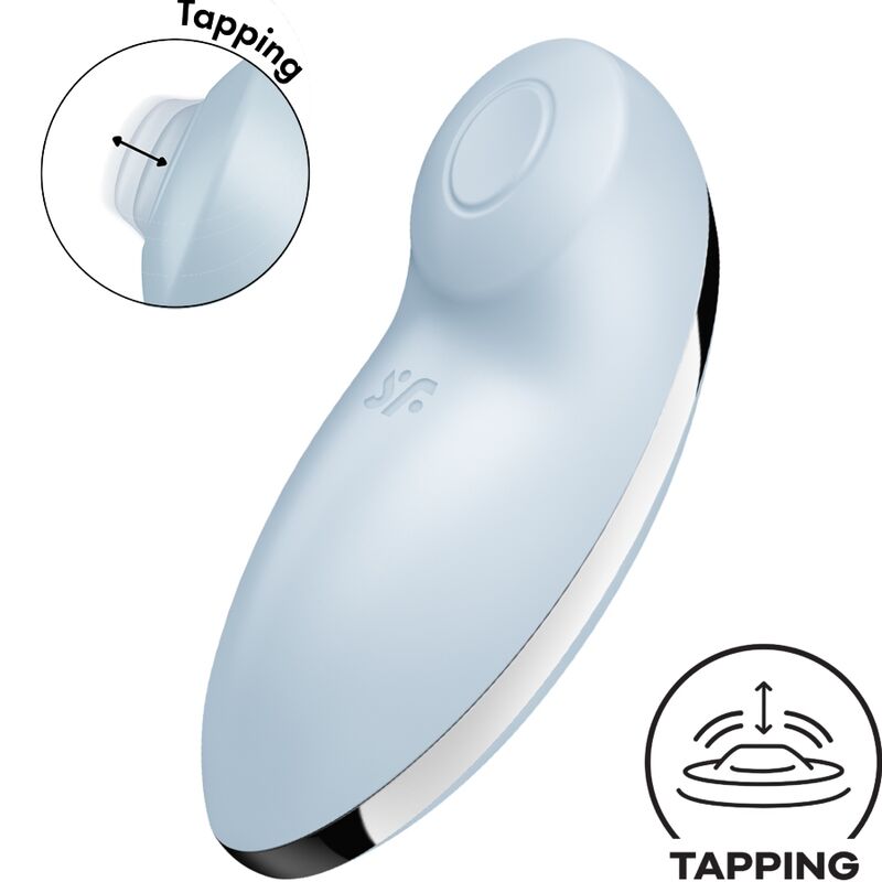 Satisfyer Tap & Climax 2 Vibrador e Estimulador Azul, com design ergonómico e silicone suave para dupla estimulação.