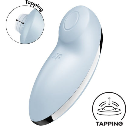 Satisfyer Tap & Climax 2 Vibrador e Estimulador Azul, com design ergonómico e silicone suave para dupla estimulação.