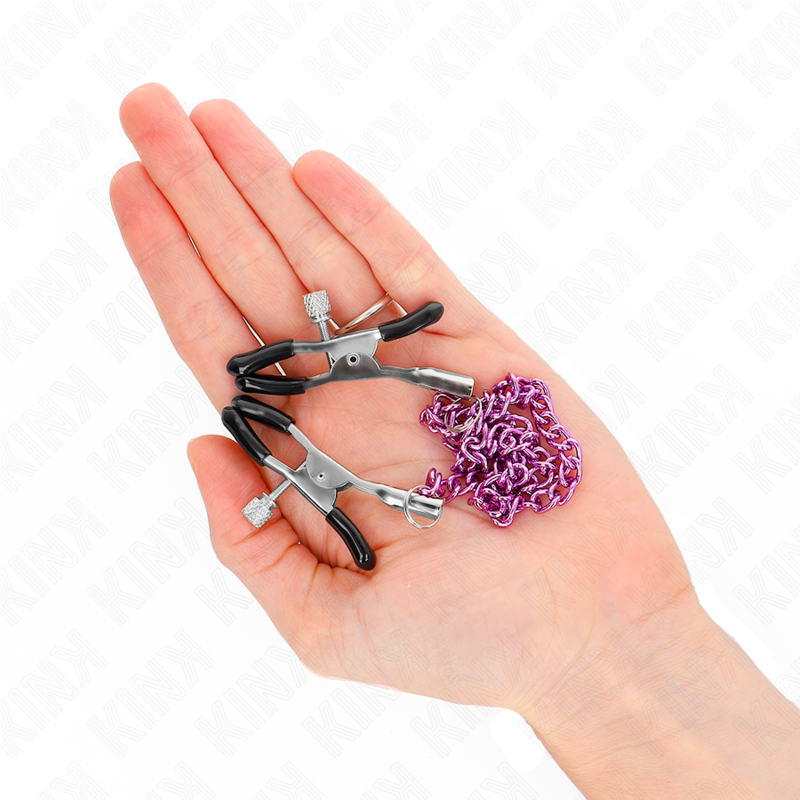 KINK Grampos de Corrente Roxo 30 CM para mamilos, em um close-up detalhado.