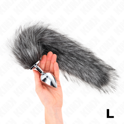 Kink - Plug Anal Tamaño L 10 x 4 cm con Cola Sintética 40 cm Gris