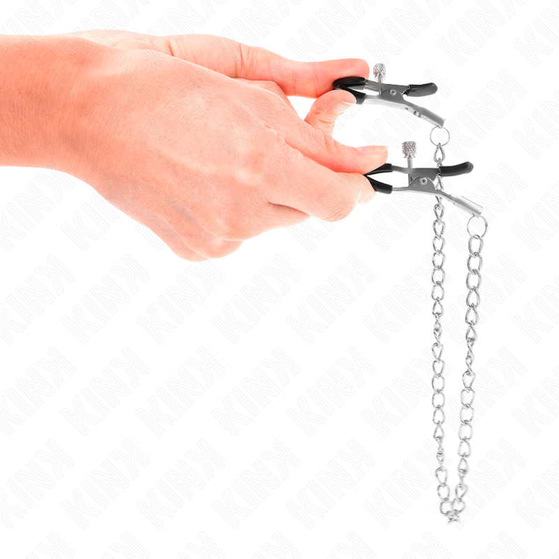 Pinças de Mamilo KINK Corrente Fina 30cm para estimulação sensual em jogos BDSM.