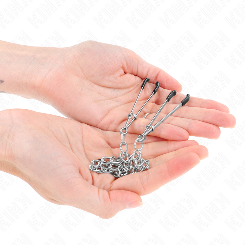 Pinças KINK Finas com Corrente Grossa de 30 cm para estimulação de mamilos.