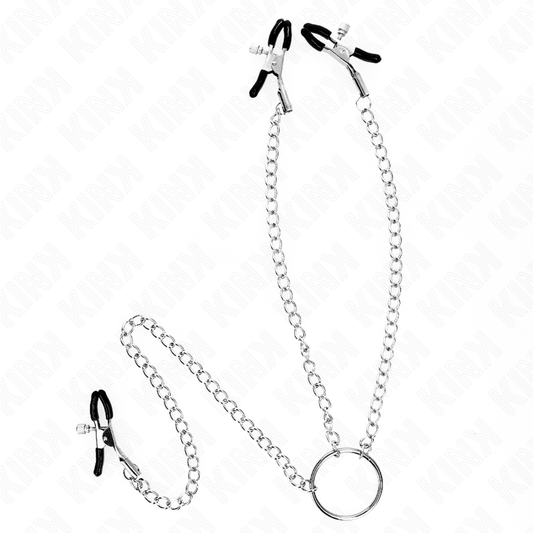 KINK Pinças Triplas Para Mamilos e Clitóris com Corrente, detalhe do design e funcionalidades.