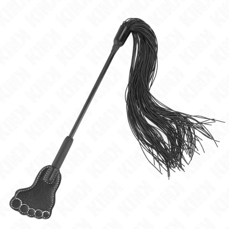 KINK Pá Formato de Pé com Chicote Borla 31cm para BDSM, mostrando detalhes do design e textura.